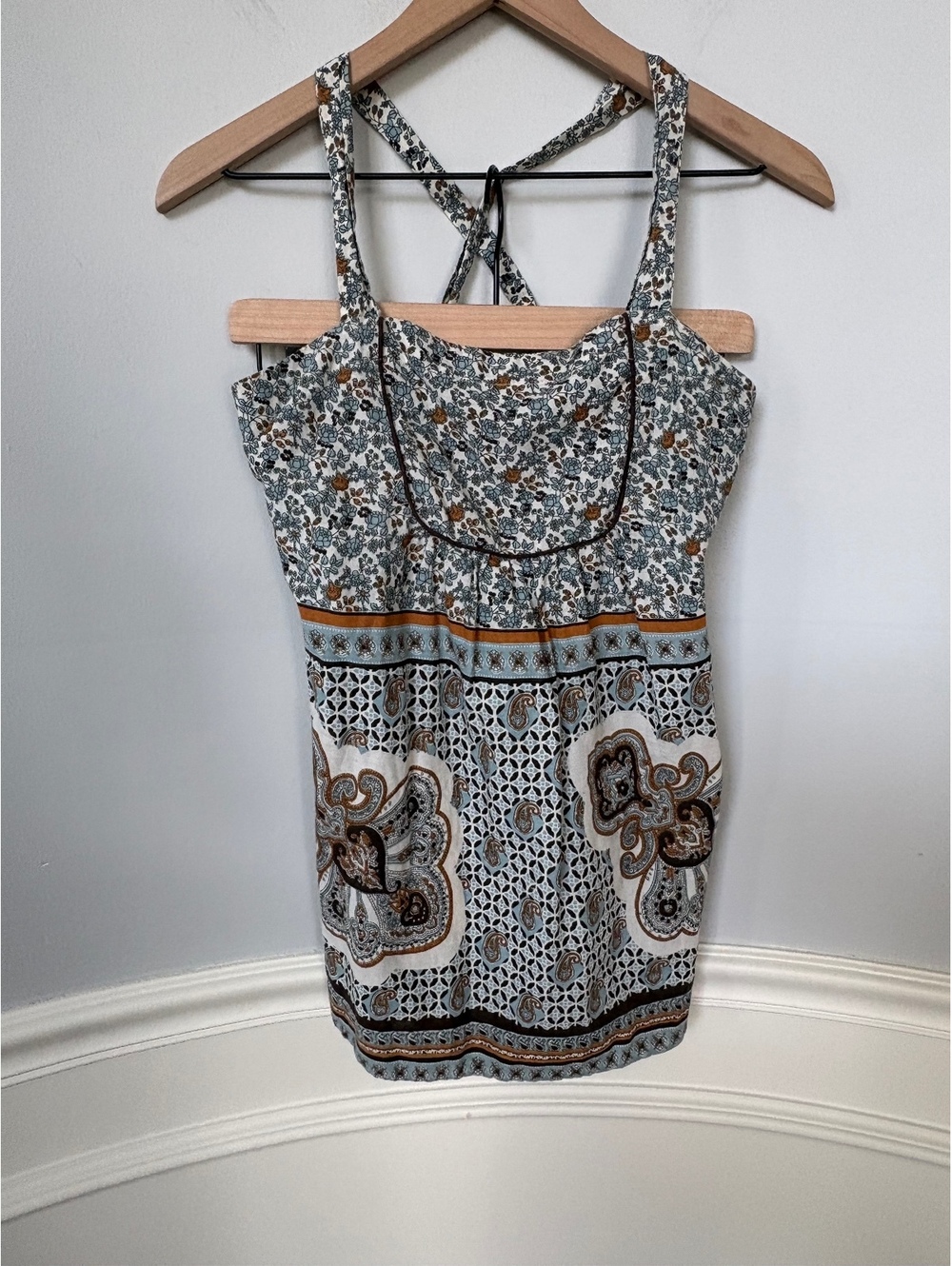 Fire Los Angeles Y2K Boho Cotton Paisley Smocked Halter Top - Medium